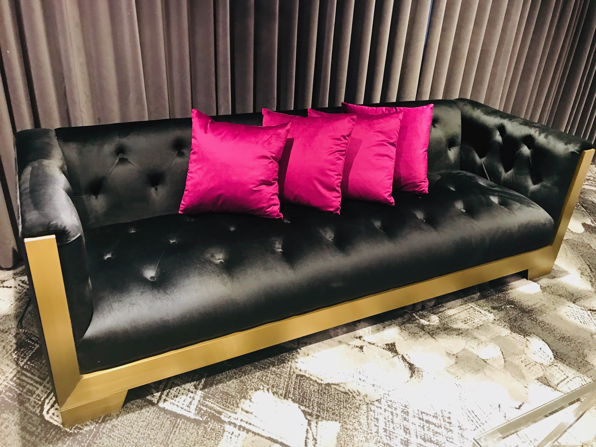 Tufted Black Leather Sofa